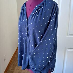 Old Navy Blue Polka Dot Swing Henley Blouse XL long sleeve flowy boho